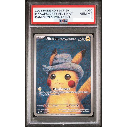 Pokémon TCG x Van Gogh Museum Pikachu with Grey Felt Hat PSA 10 BLACK STAR PROMO 085